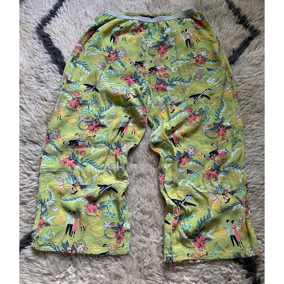 Loco Lindo Women Crop Pants Boho Rayon Elastic Waist green Hawaii Beach Sz S - Picture 4 of 14